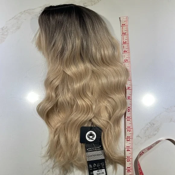 HAIR, 16” Wavy, Center Part, Curtain Bangs, with Eyelashes Ombre to Blonde - Picture 10 of 12